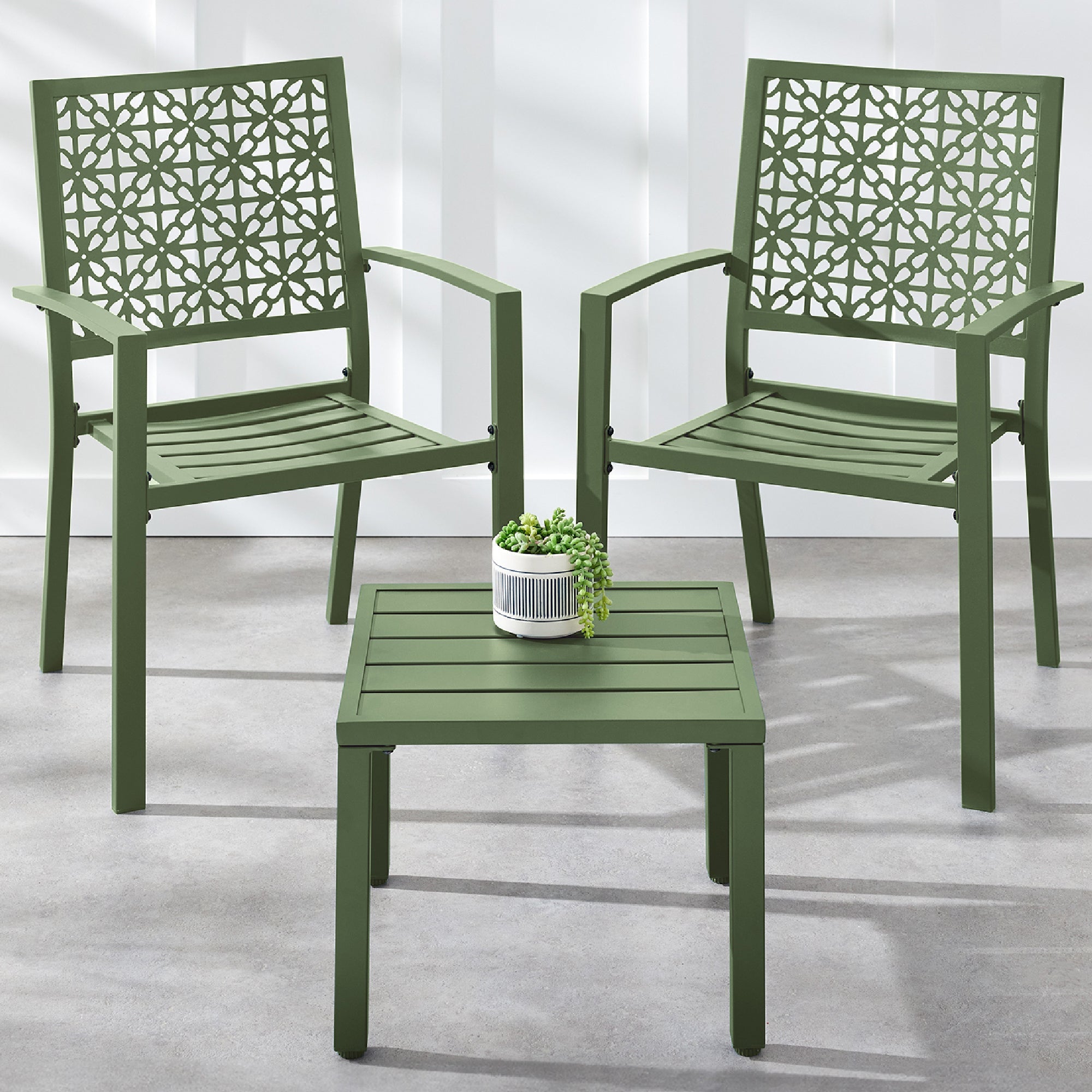 3-Piece Stackable Steel Outdoor Conversation Bistro Set - Sage Green