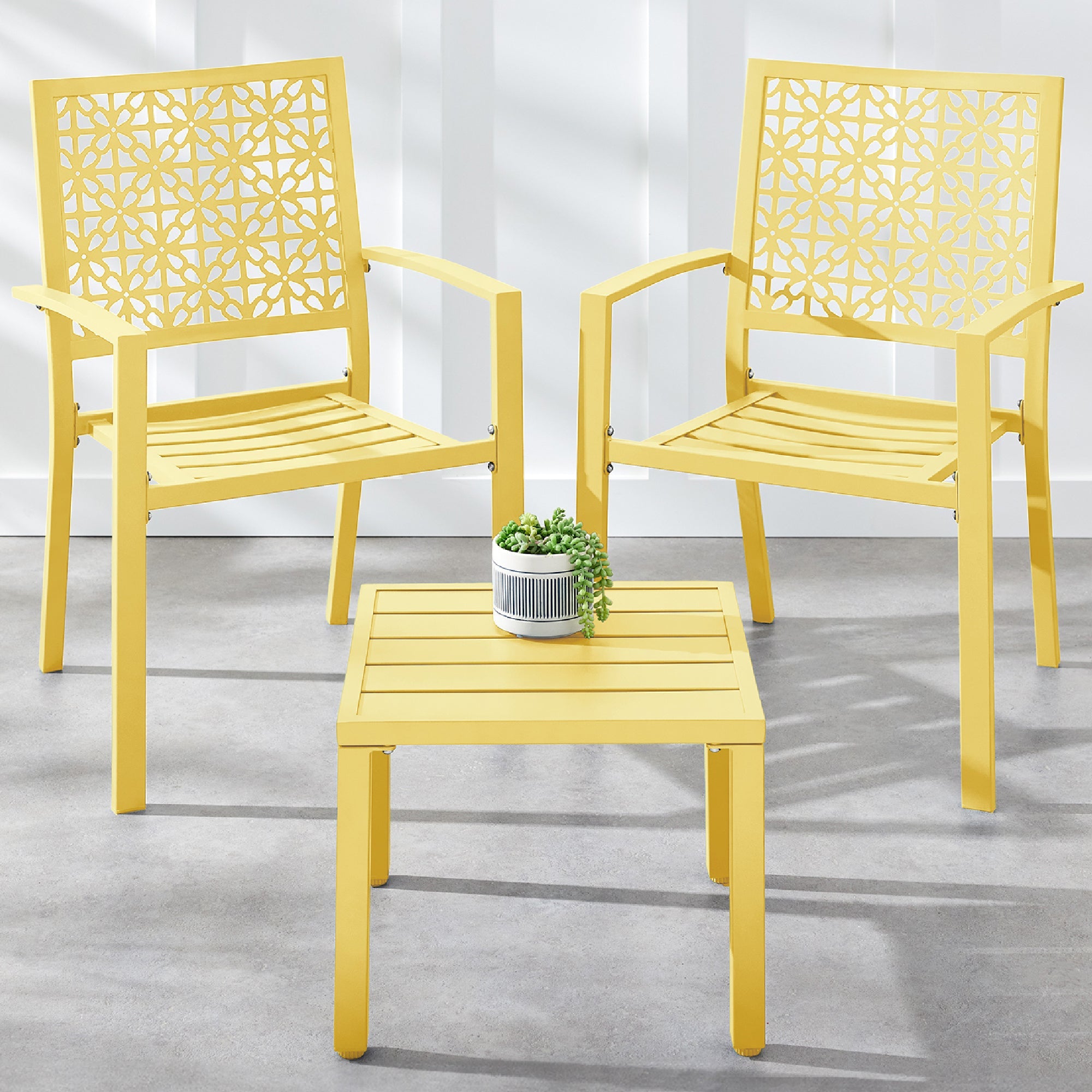 3-Piece Stackable Steel Outdoor Conversation Bistro Set - Yellow