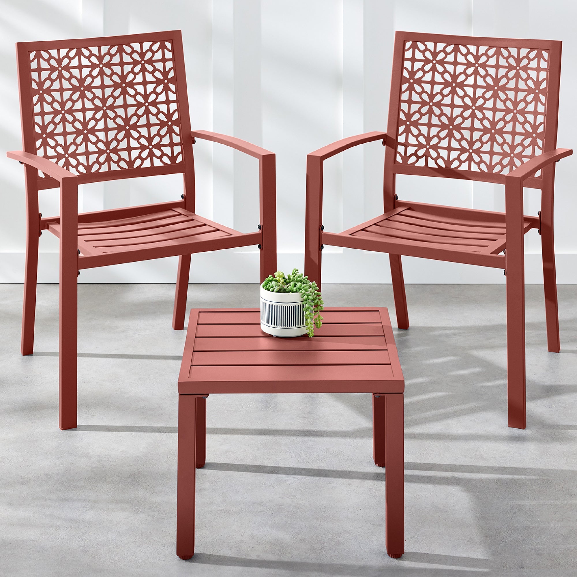 3-Piece Stackable Steel Outdoor Conversation Bistro Set - Terra Cotta
