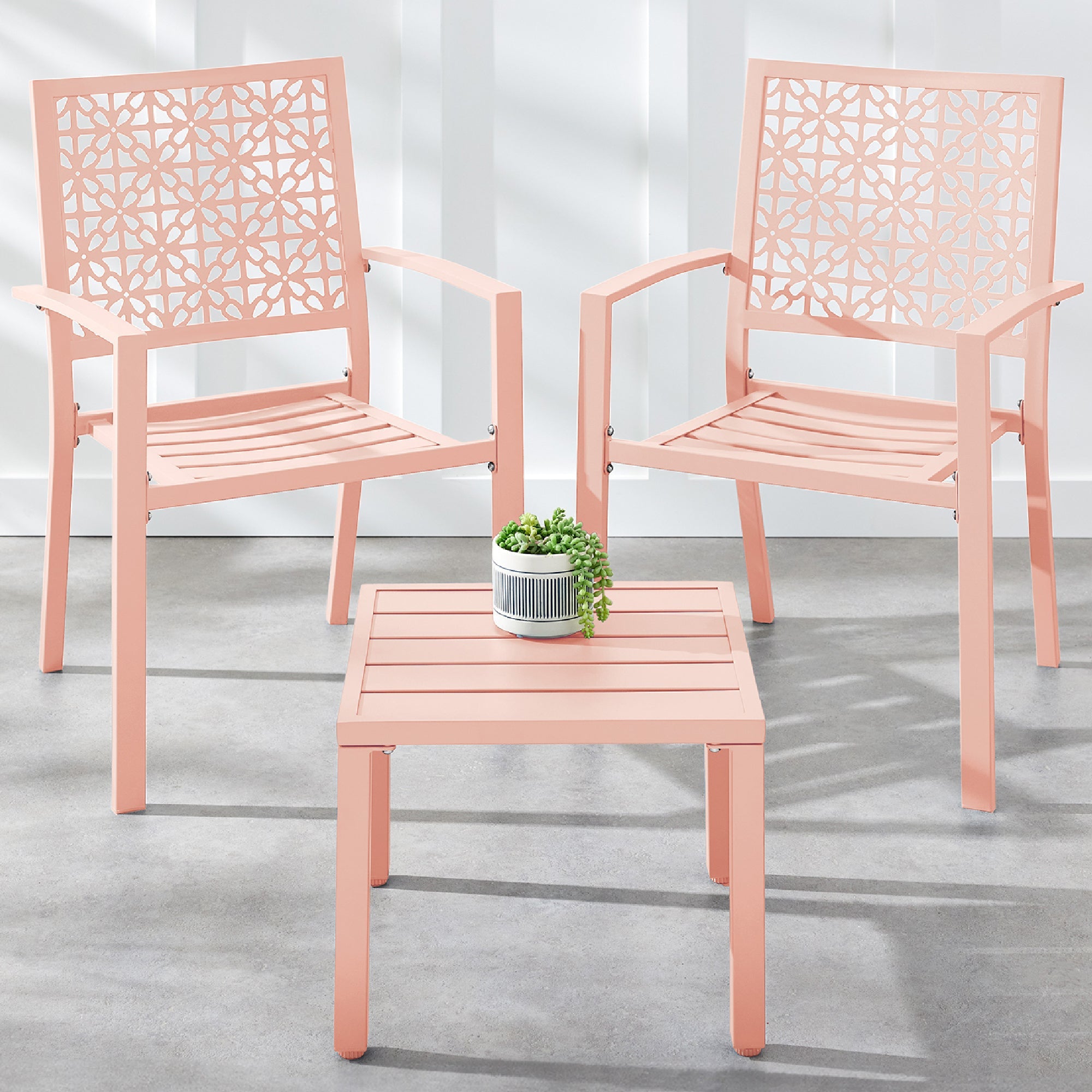 3-Piece Stackable Steel Outdoor Conversation Bistro Set - Peach