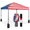 One-Person Setup Instant Pop Up Canopy w/ Case, 4 Weight Bags - 8x8ft - American Flag
