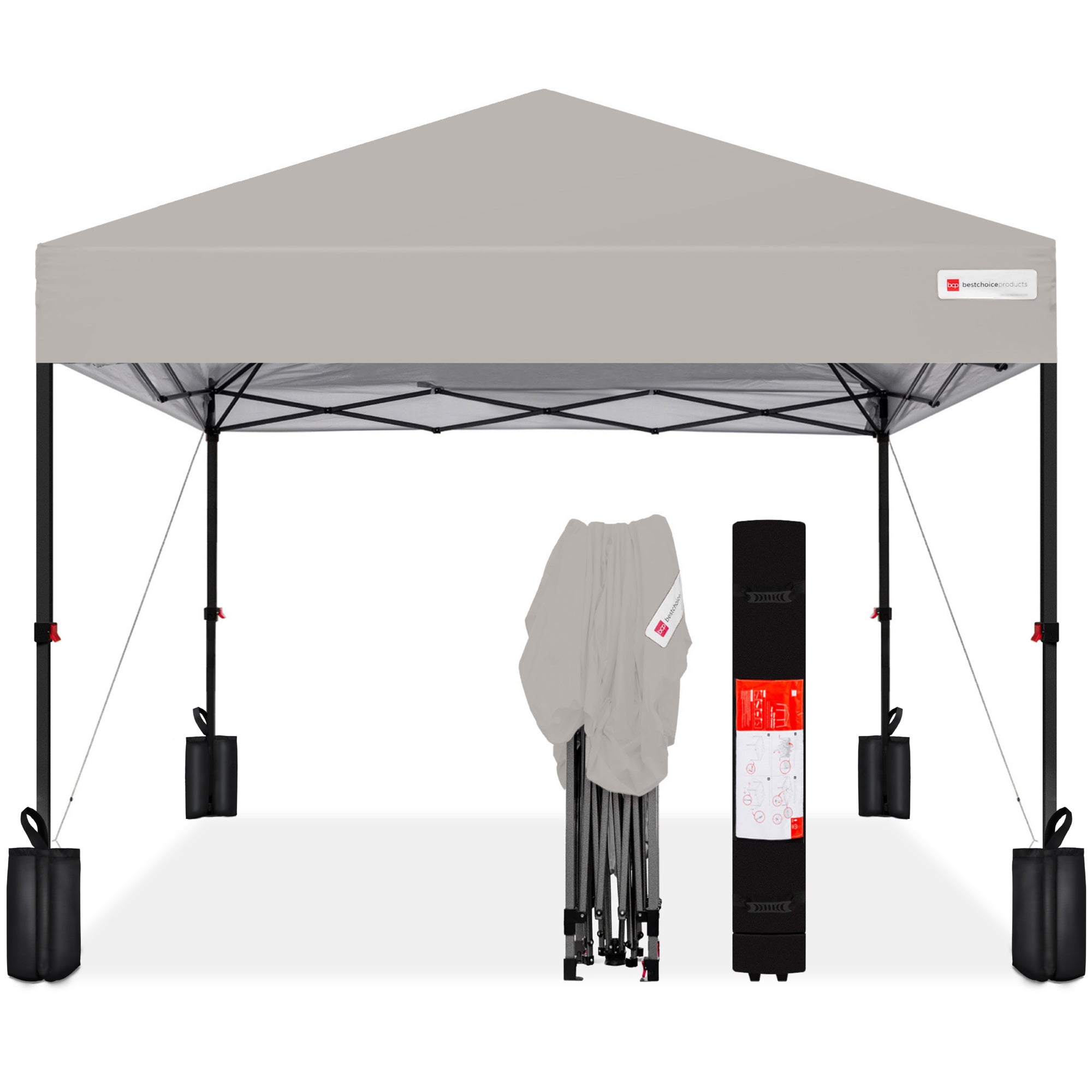 One-Person Setup Instant Pop Up Canopy w/ Case, 4 Weight Bags - 8x8ft - Light Gray