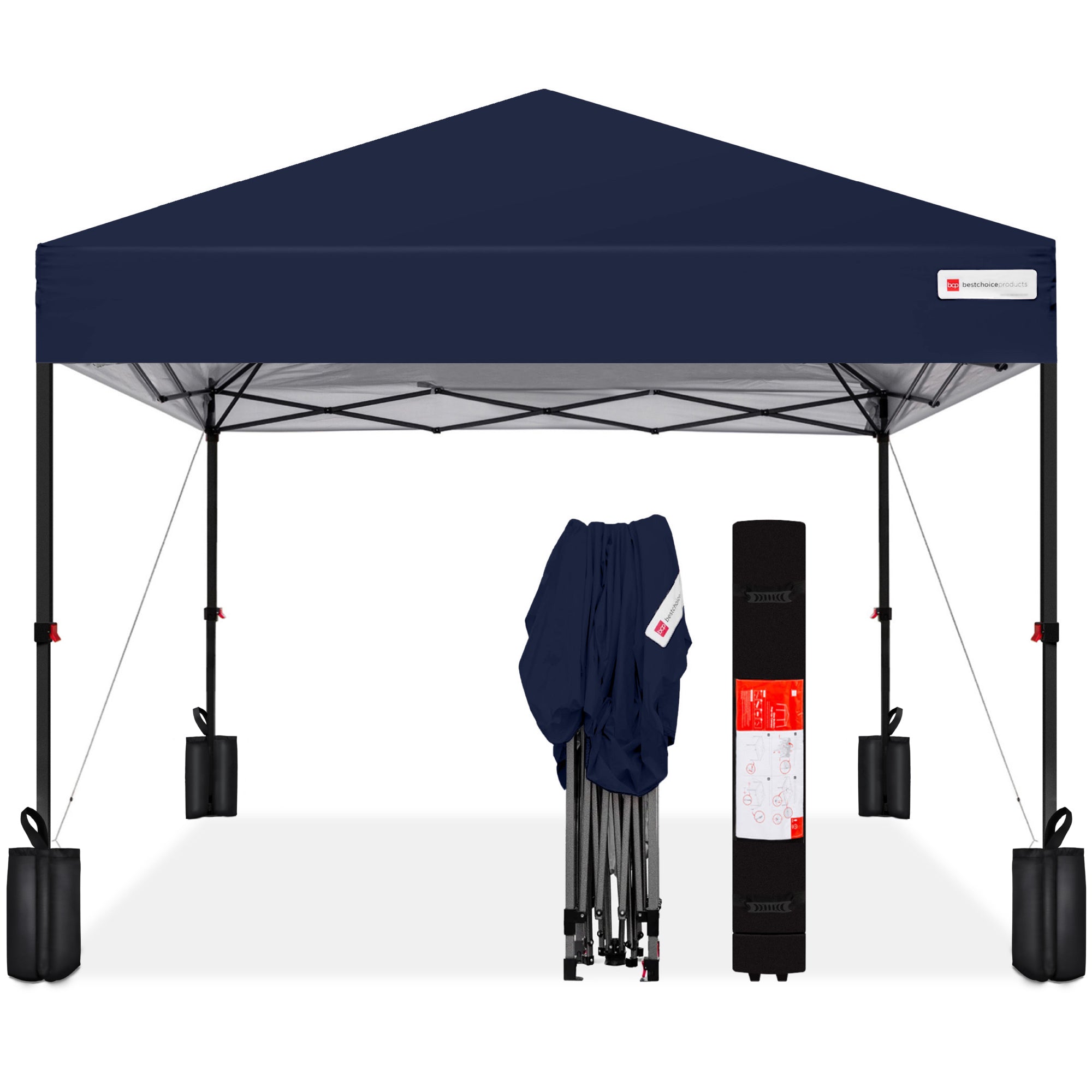 One-Person Setup Instant Pop Up Canopy w/ Case, 4 Weight Bags - 8x8ft - Navy Blue