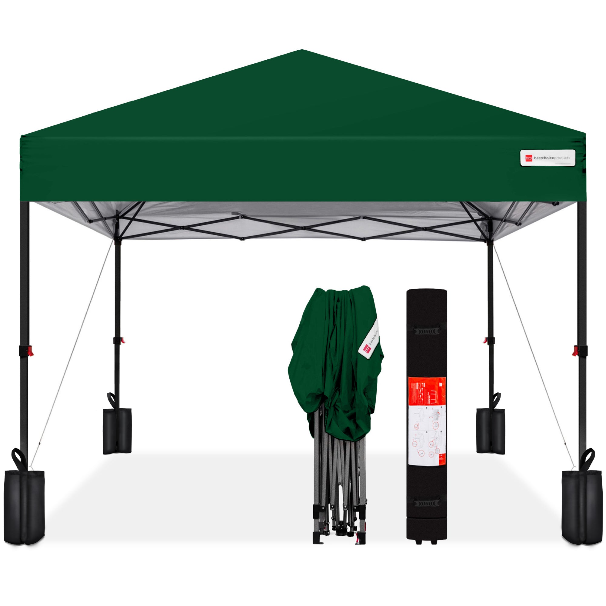 One-Person Setup Instant Pop Up Canopy w/ Case, 4 Weight Bags - 12x12ft - Forest Green