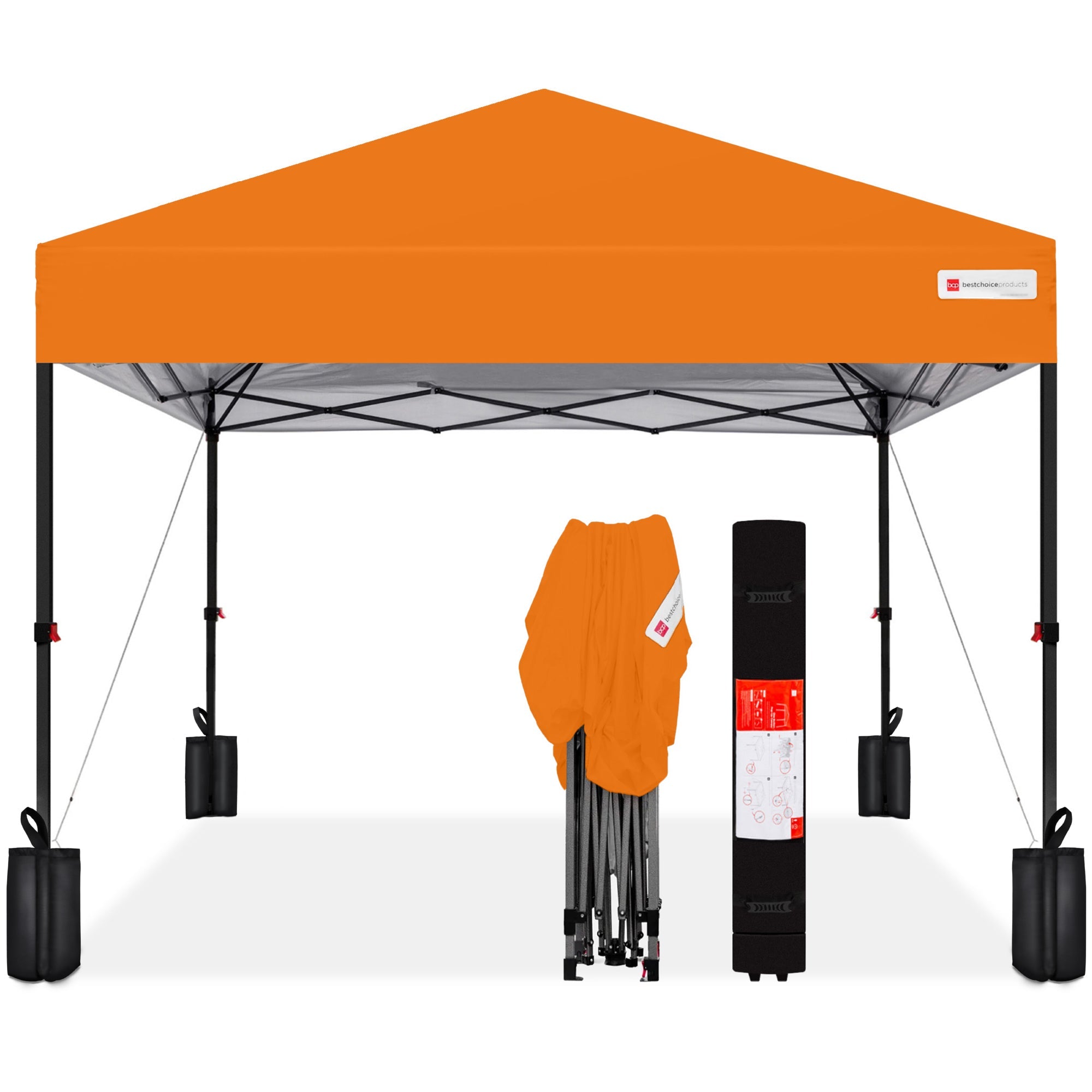 One-Person Setup Instant Pop Up Canopy w/ Case, 4 Weight Bags - 12x12ft - Orange