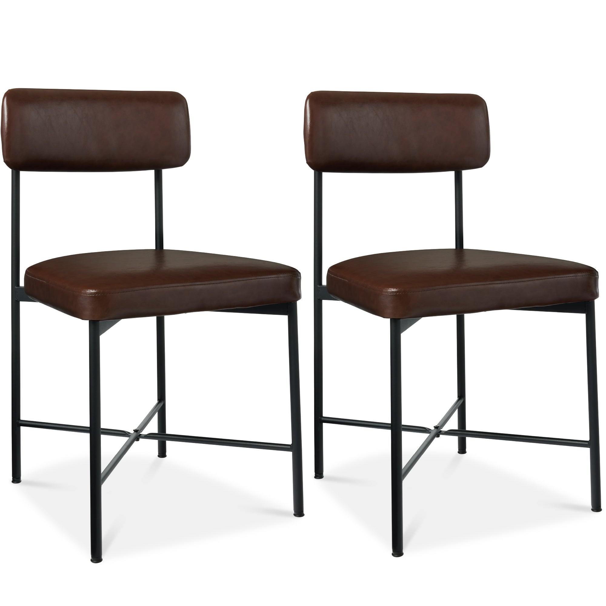 Dining Chair Set of 2, Faux Leather, Standard Height, Metal Frame - Mocha Brown