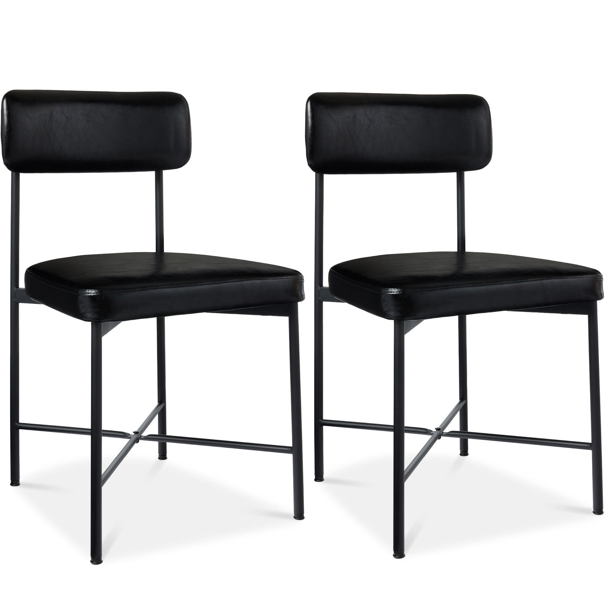Dining Chair Set of 2, Faux Leather, Standard Height, Metal Frame - Midnight Black