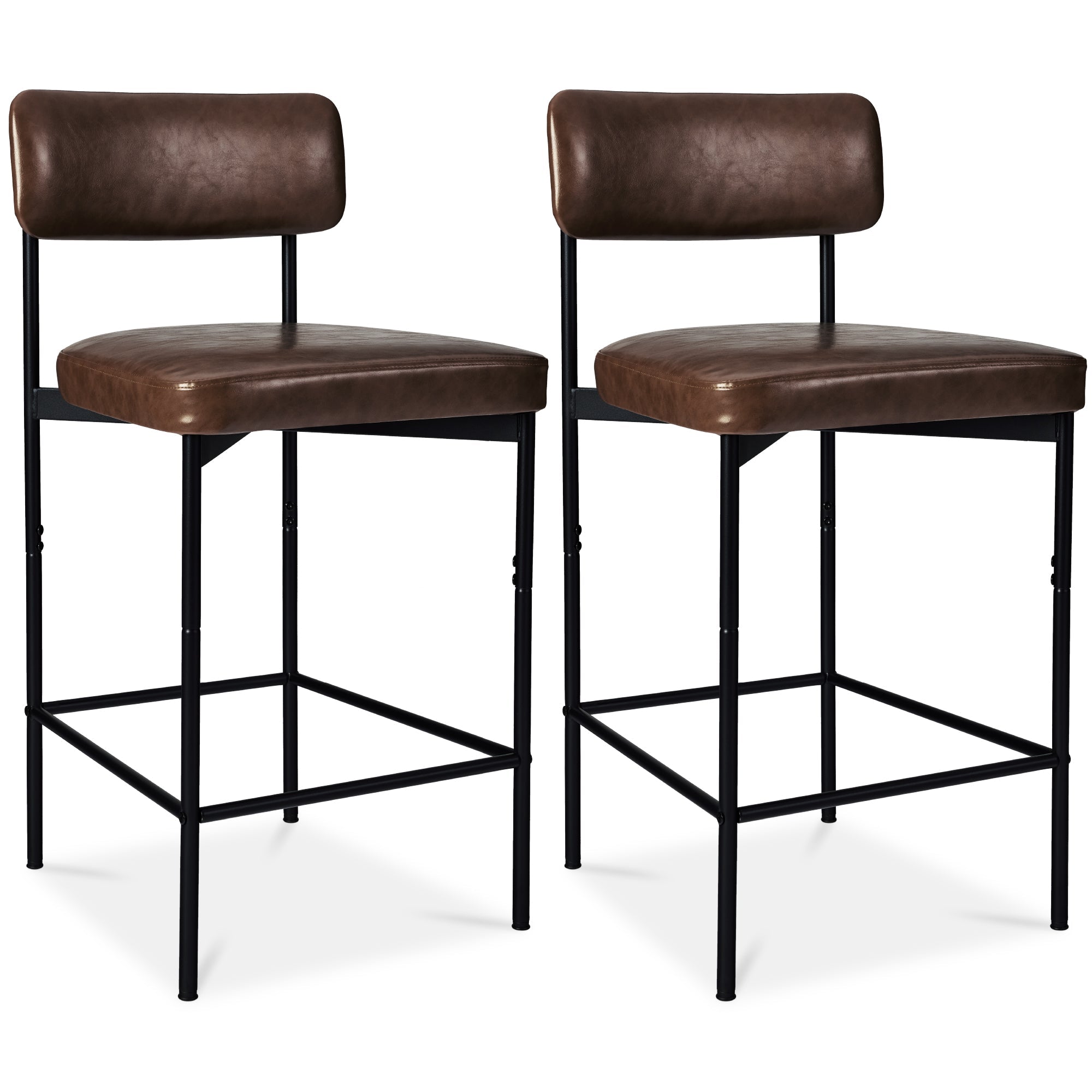 Set of 2 Armless Counter Height Bar Stools, Modern PU Faux Leather Stools - Mocha Brown