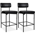 Set of 2 Armless Counter Height Bar Stools, Modern PU Faux Leather Stools - Midnight Black