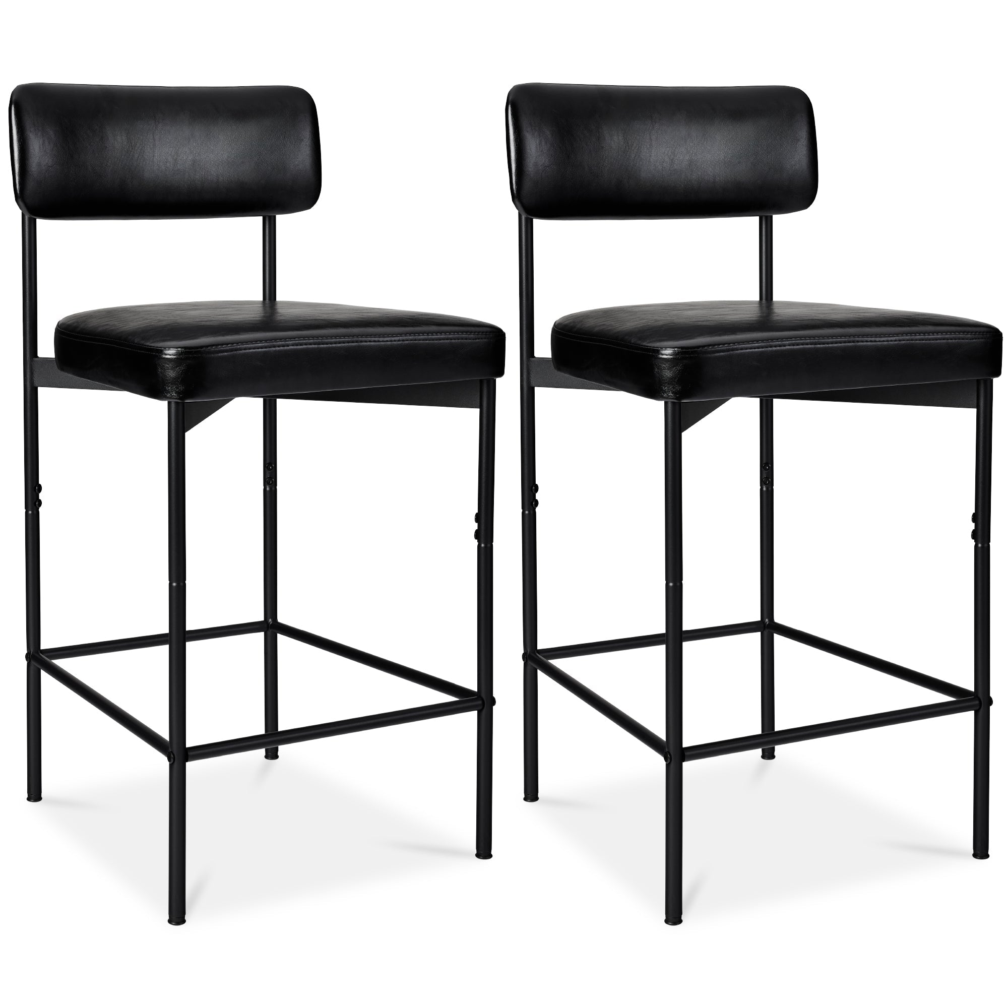 Set of 2 Armless Counter Height Bar Stools, Modern PU Faux Leather Stools - Midnight Black