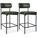 Set of 2 Armless Counter Height Bar Stools, Modern PU Faux Leather Stools - Moss Green