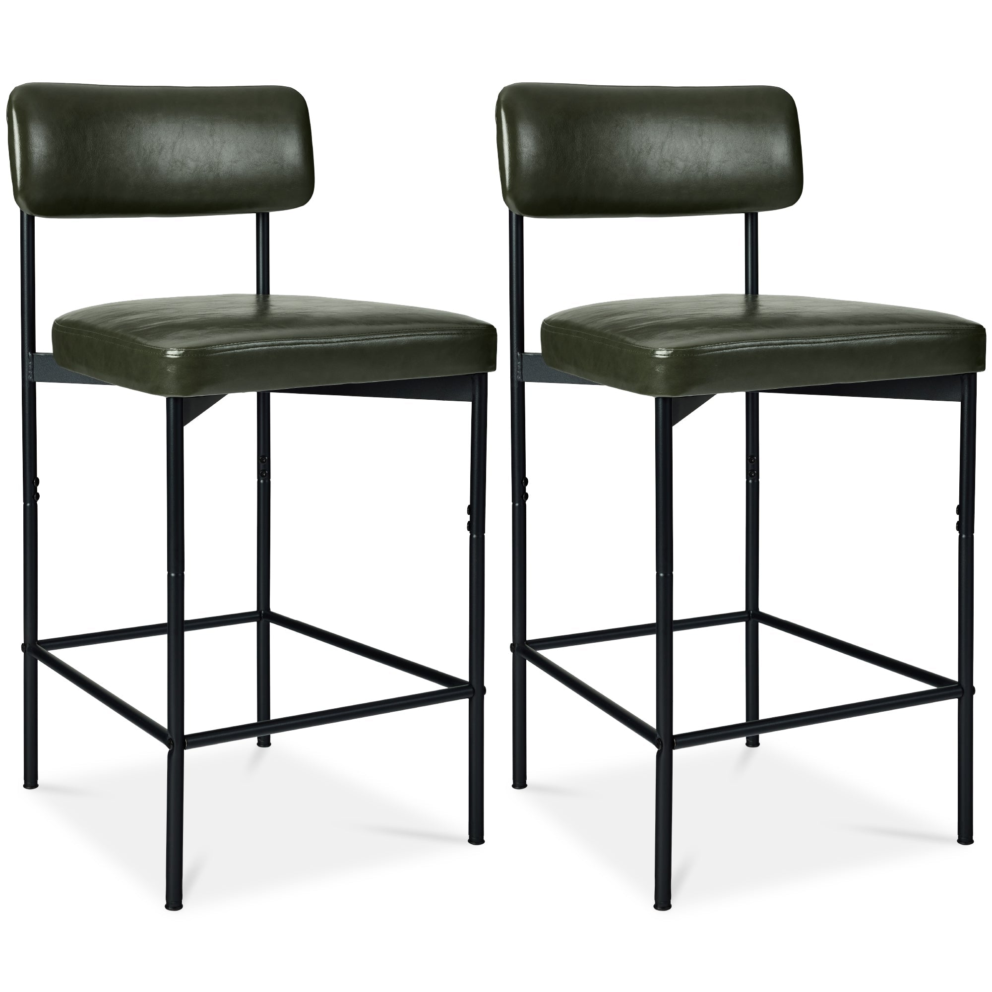 Set of 2 Armless Counter Height Bar Stools, Modern PU Faux Leather Stools - Moss Green