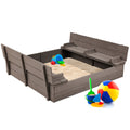 Kids Cedar Sandbox w/ Sand Screen, 2 Benches - 47x47in - Gray