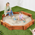 Kid's Wooden Octagonal Sandbox w/ Sand Cover, 4 Reinforced Benches, 8 Seats - Brown