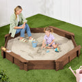 Kid's Wooden Octagonal Sandbox w/ Sand Cover, 4 Reinforced Benches, 8 Seats - Walnut