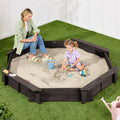 Kid's Wooden Octagonal Sandbox w/ Sand Cover, 4 Reinforced Benches, 8 Seats - Espresso