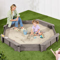 Kid's Wooden Octagonal Sandbox w/ Sand Cover, 4 Reinforced Benches, 8 Seats - Gray