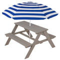 Kids Wooden Outdoor Picnic Table w/ Adjustable Umbrella, Built-In Seats - Gray/Navy