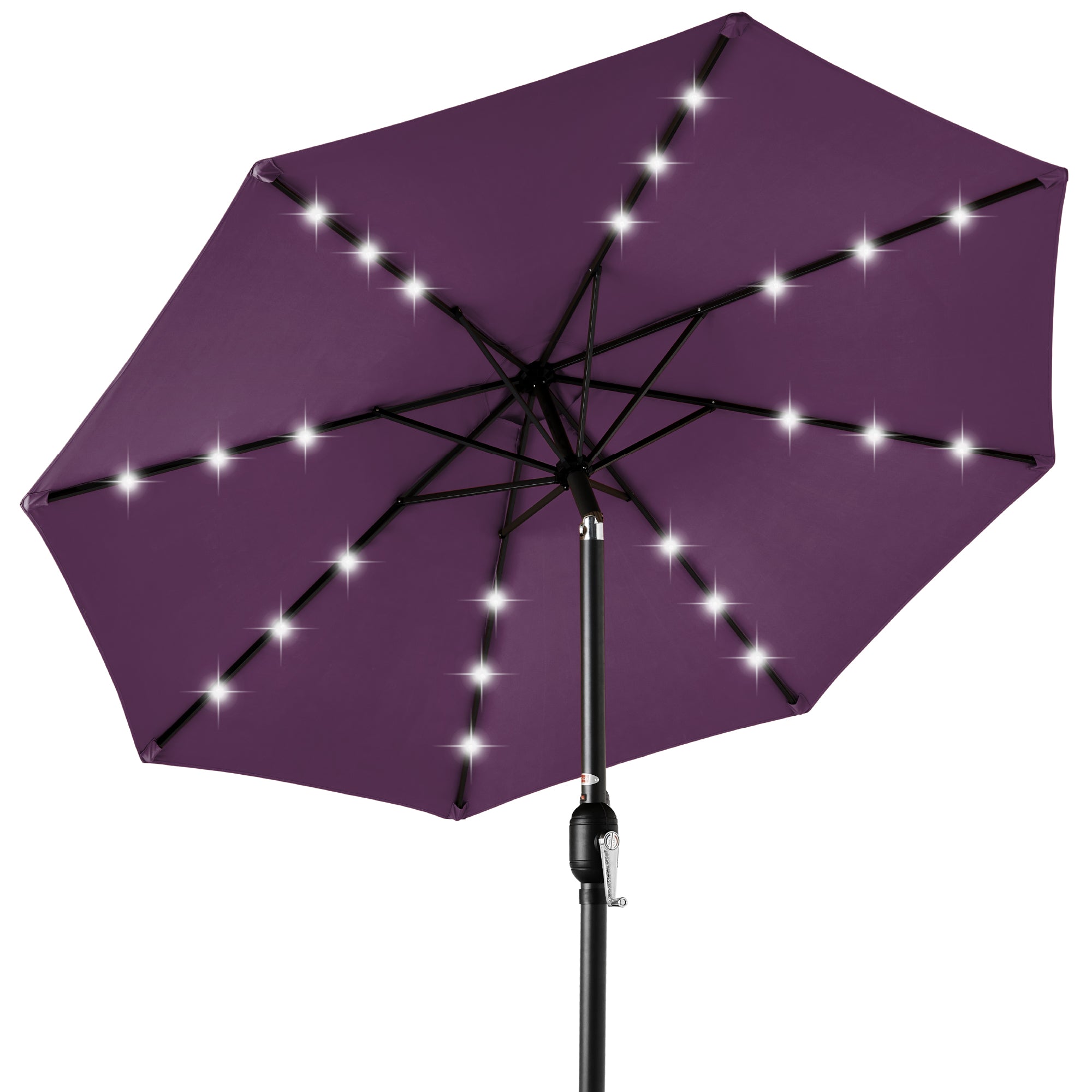 Solar LED Lighted Patio Umbrella w/ Tilt Adjustment, UV-Resistant - 10ft - Amethyst Purple