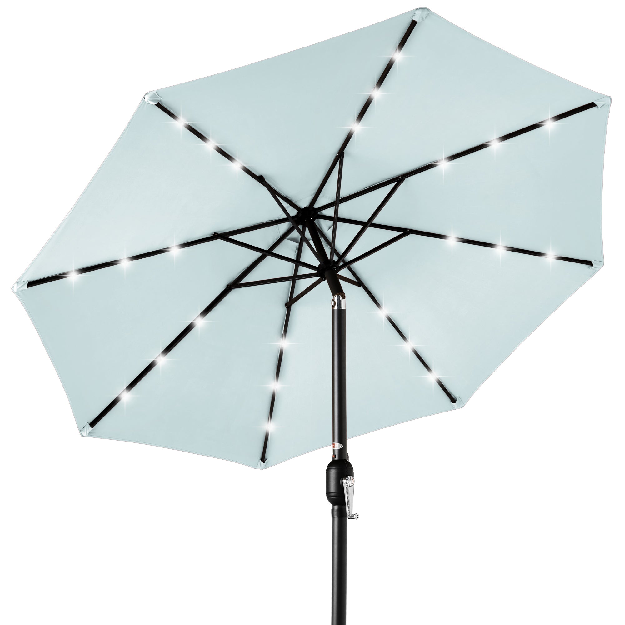 Solar LED Lighted Patio Umbrella w/ Tilt Adjustment, UV-Resistant - 10ft - Baby Blue