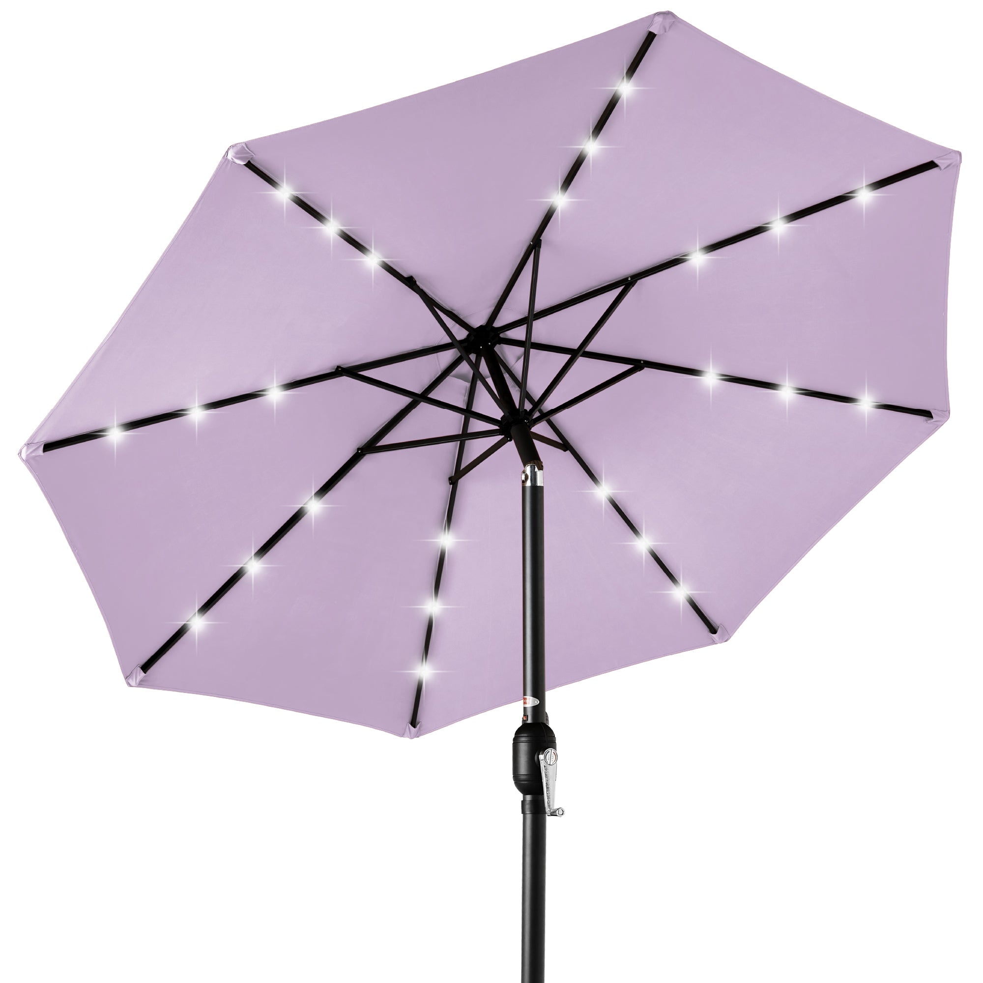 Solar LED Lighted Patio Umbrella w/ Tilt Adjustment, UV-Resistant - 10ft - Lavender