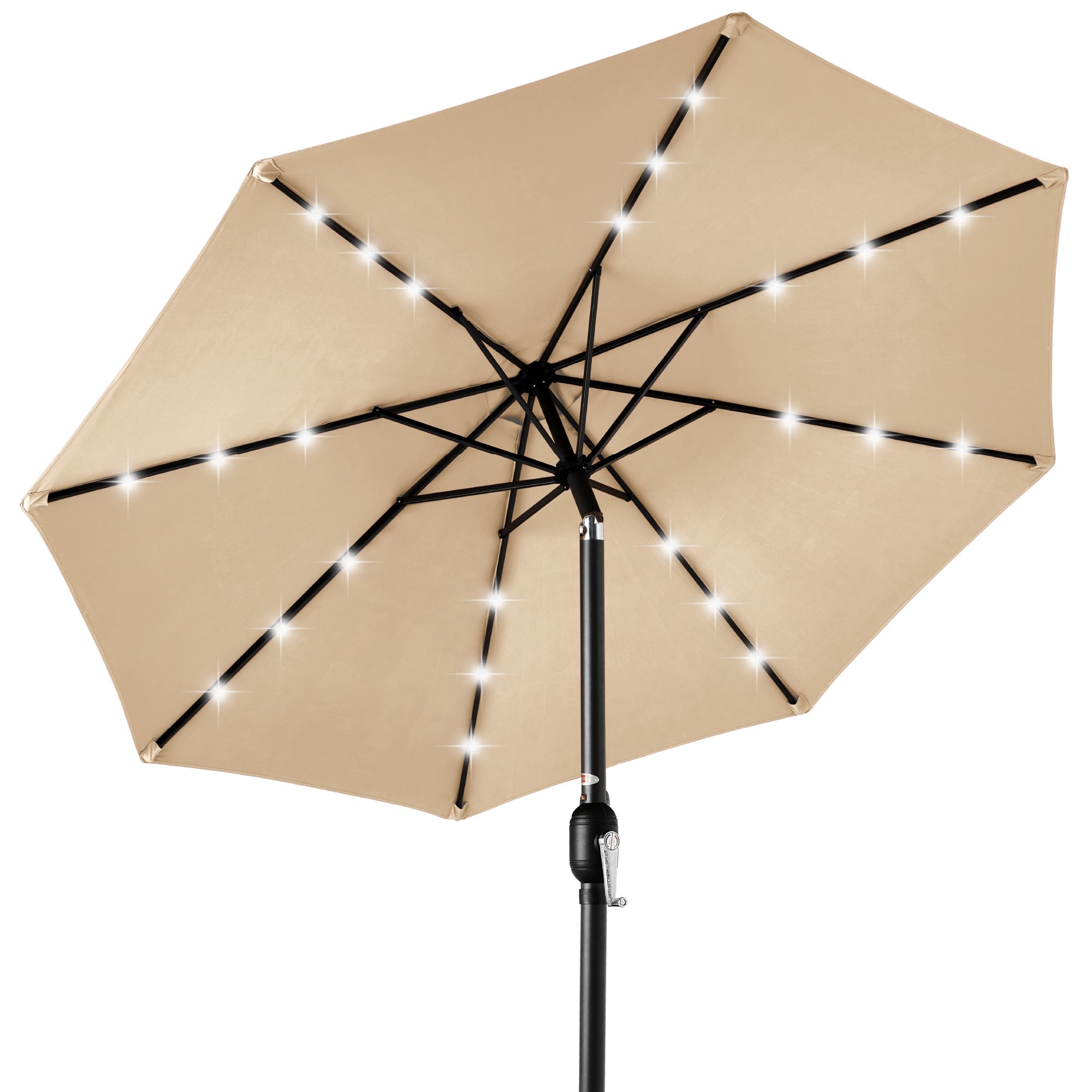Solar LED Lighted Patio Umbrella w/ Tilt Adjustment, UV-Resistant - 10ft - Sand