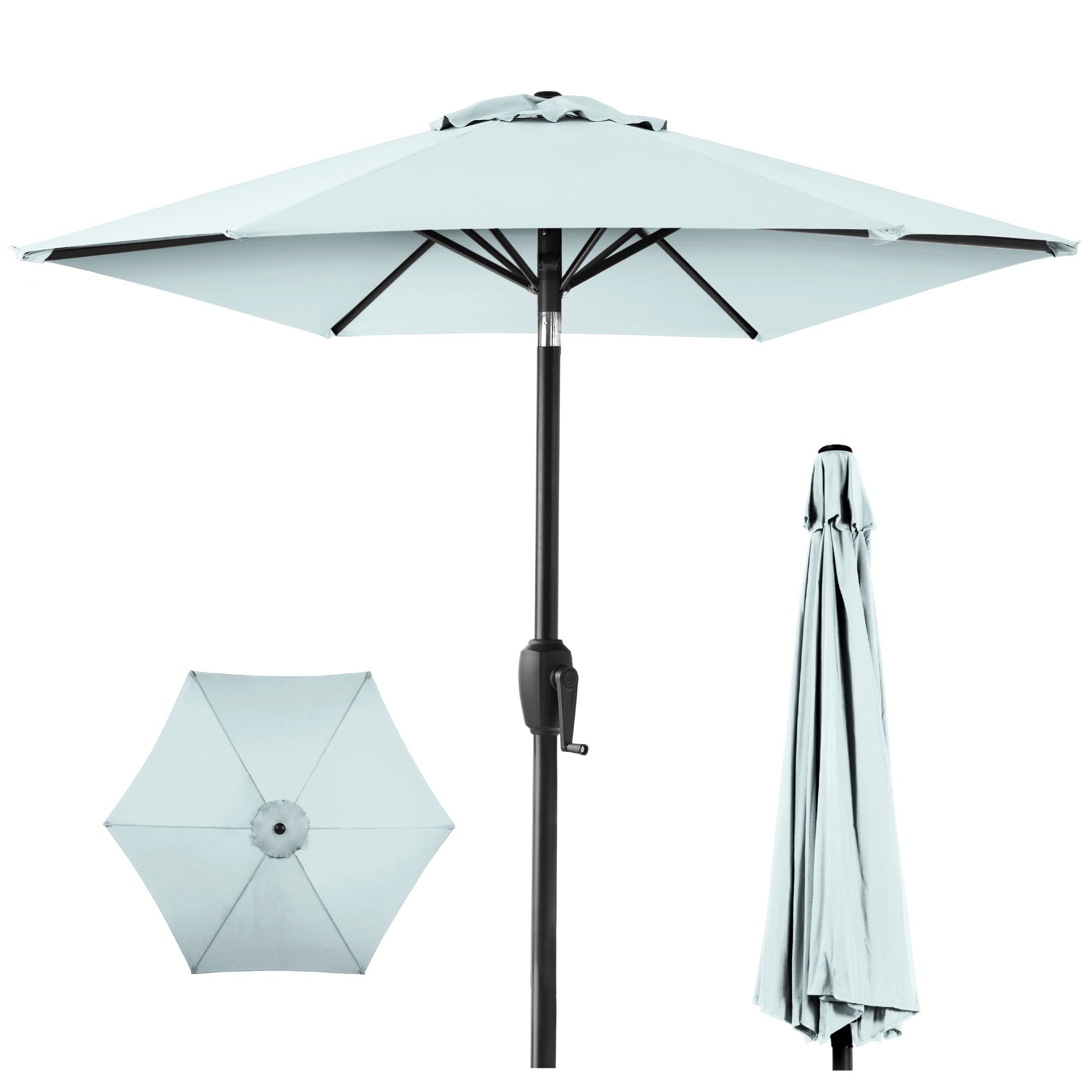 Outdoor Market Patio Umbrella w/ Push Button Tilt, Crank Lift - 7.5ft - Baby Blue