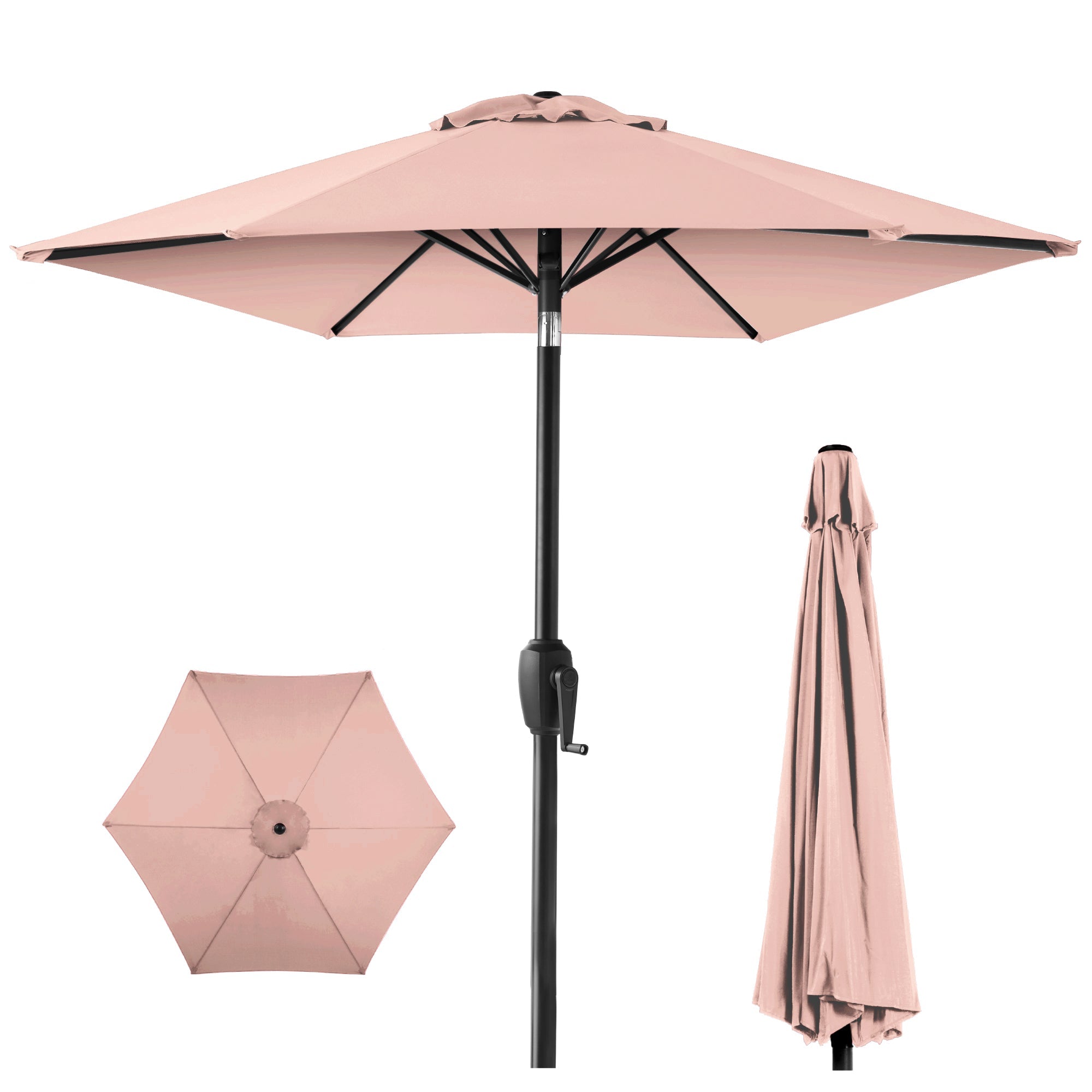 Outdoor Market Patio Umbrella w/ Push Button Tilt, Crank Lift - 7.5ft - Rose Quartz