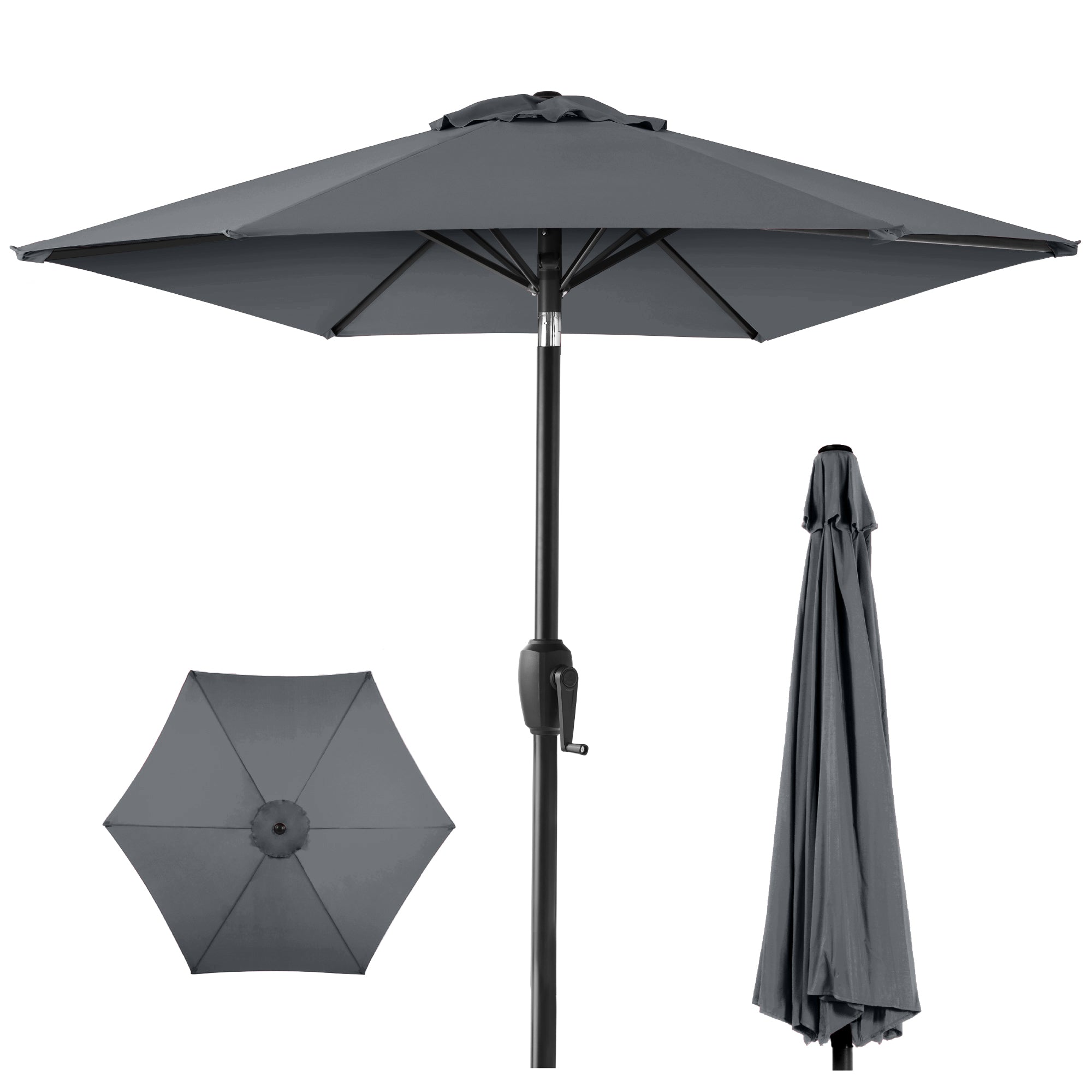 Outdoor Market Patio Umbrella w/ Push Button Tilt, Crank Lift - 7.5ft - Slate