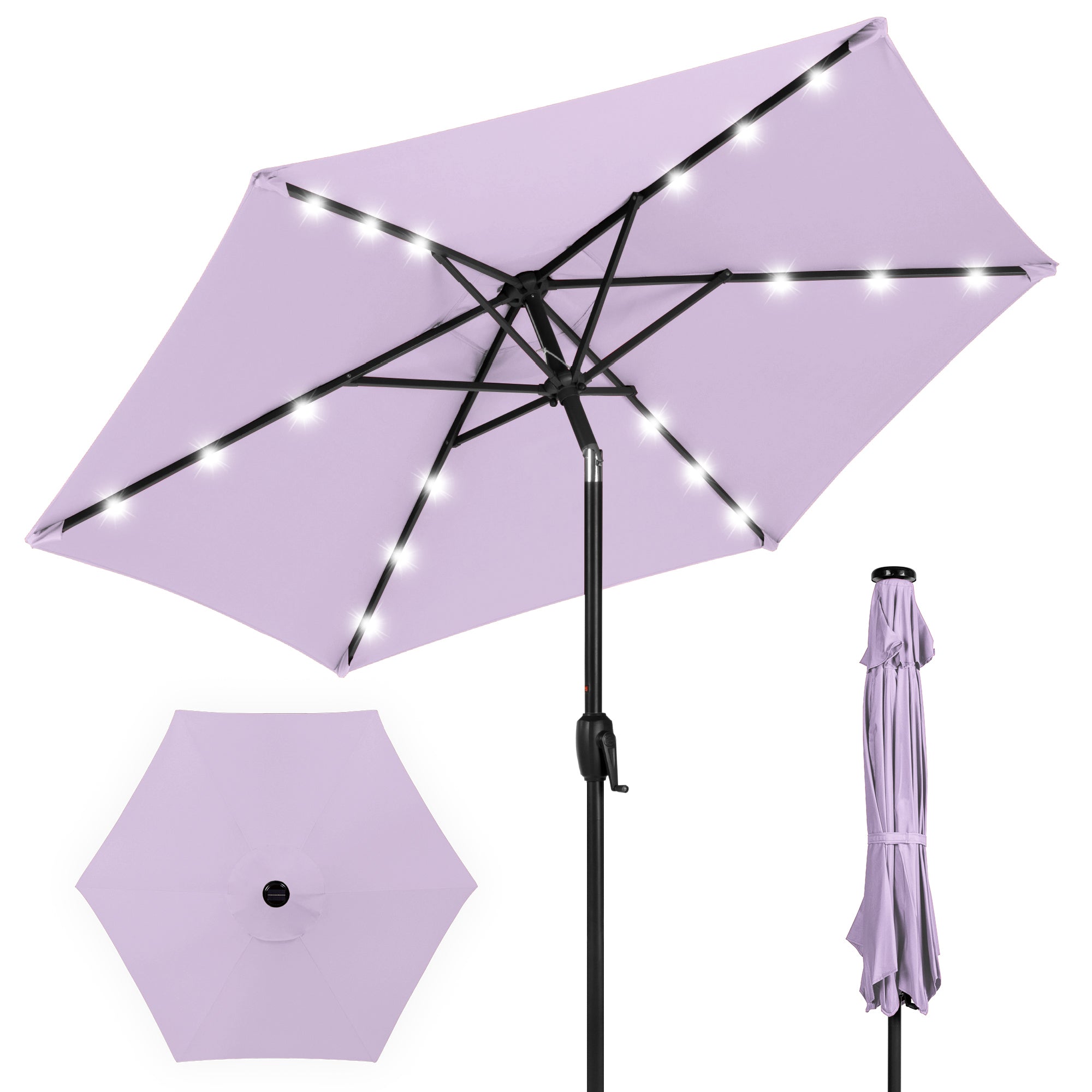 Outdoor Solar Patio Umbrella w/ Push Button Tilt, Crank Lift - 7.5ft - Lavender