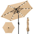 Outdoor Solar Patio Umbrella w/ Push Button Tilt, Crank Lift - 7.5ft - Sand