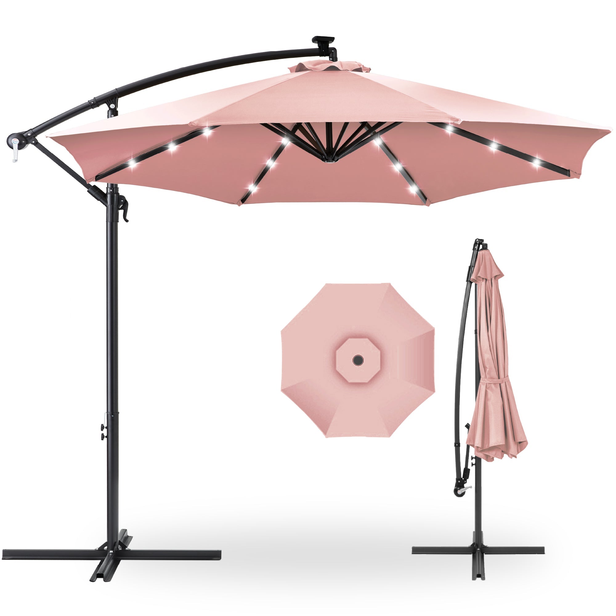 Solar LED Offset Hanging Patio Umbrella w/ Crank Tilt Adjustment - 10ft - Rose Quartz