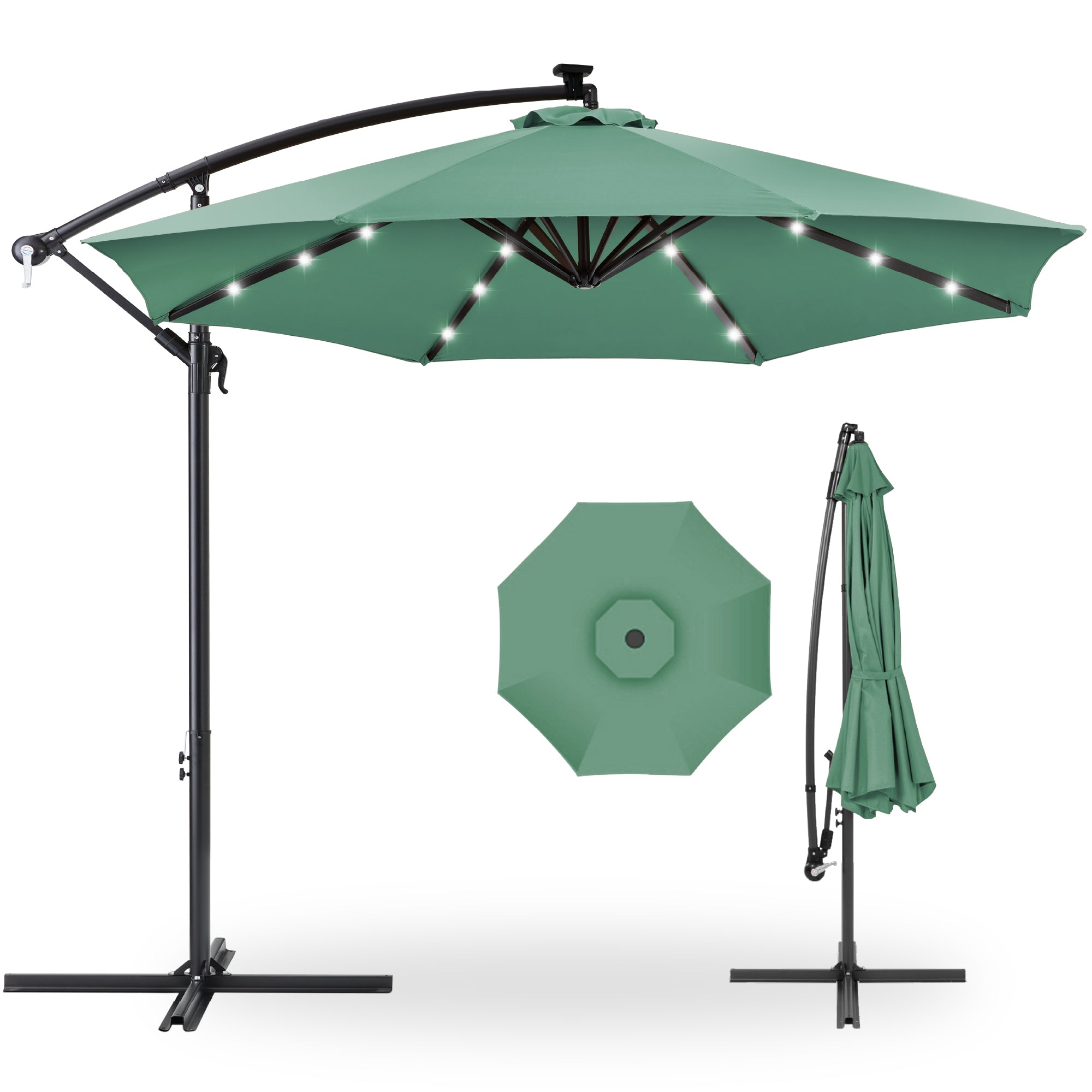 Solar LED Offset Hanging Patio Umbrella w/ Crank Tilt Adjustment - 10ft - Seaglass