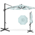 360-Degree Solar LED Cantilever Offset Patio Umbrella w/ Tilt - 10ft - Baby Blue