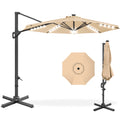360-Degree Solar LED Cantilever Offset Patio Umbrella w/ Tilt - 10ft - Sand