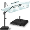 2-Tier Square LED Cantilever Offset Umbrella w/ 360 Rotation, Base - 10x10ft - Baby Blue