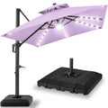 2-Tier Square LED Cantilever Offset Umbrella w/ 360 Rotation, Base - 10x10ft - Lavender