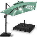 2-Tier Square LED Cantilever Offset Umbrella w/ 360 Rotation, Base - 10x10ft - Seaglass