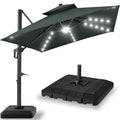 2-Tier Square LED Cantilever Offset Umbrella w/ 360 Rotation, Base - 10x10ft - Slate