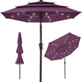 3-Tier Solar Patio Umbrella w/ LED Lights, Tilt Adjustment, Crank - 10ft - Amethyst Purple