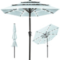 3-Tier Solar Patio Umbrella w/ LED Lights, Tilt Adjustment, Crank - 10ft - Baby Blue