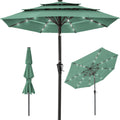 3-Tier Solar Patio Umbrella w/ LED Lights, Tilt Adjustment, Crank - 10ft - Seaglass