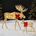 2-Piece Lighted 2D Christmas Moose Set Outdoor Decor w/ 125 LED Lights - 4ft - Gold