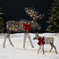 2-Piece Lighted 2D Christmas Moose Set Outdoor Decor w/ 125 LED Lights - 4ft - Rattan