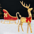 Lighted 2D Outdoor Christmas Reindeer & Sleigh Set w/ Warm White LED Lights - Gold
