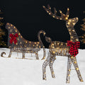 Lighted 2D Outdoor Christmas Reindeer & Sleigh Set w/ Warm White LED Lights - Rattan