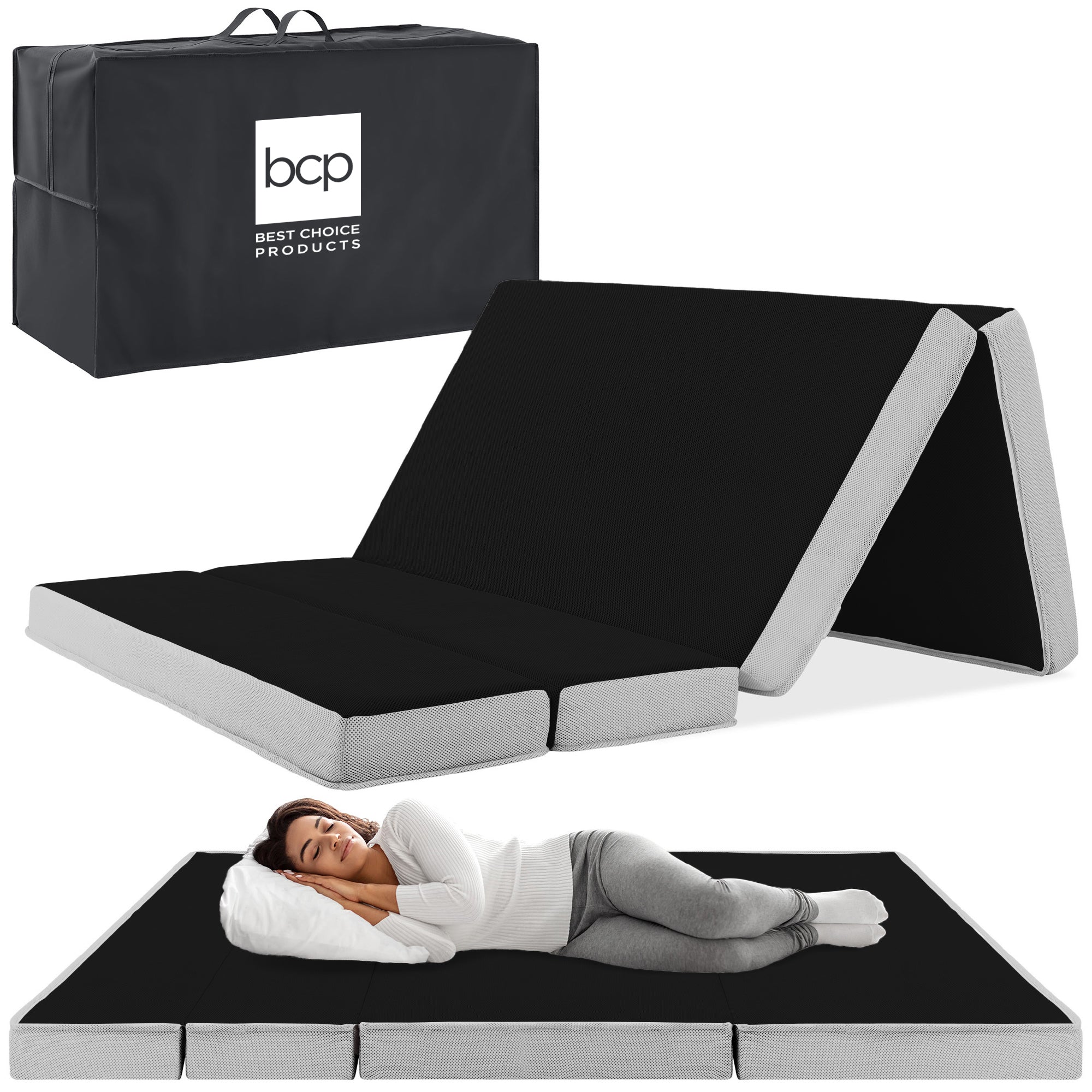 Folding Portable Onyx Black Mattress Topper w/ Plush Foam - 4in - Twin