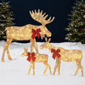 3-Piece Lighted 2D Christmas Moose Set Outdoor Decor w/ 195 LED Lights - 4ft - Gold