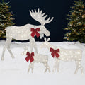 3-Piece Lighted 2D Christmas Moose Set Outdoor Decor w/ 195 LED Lights - 4ft - White