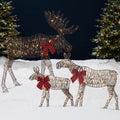3-Piece Lighted 2D Christmas Moose Set Outdoor Decor w/ 195 LED Lights - 4ft - Rattan